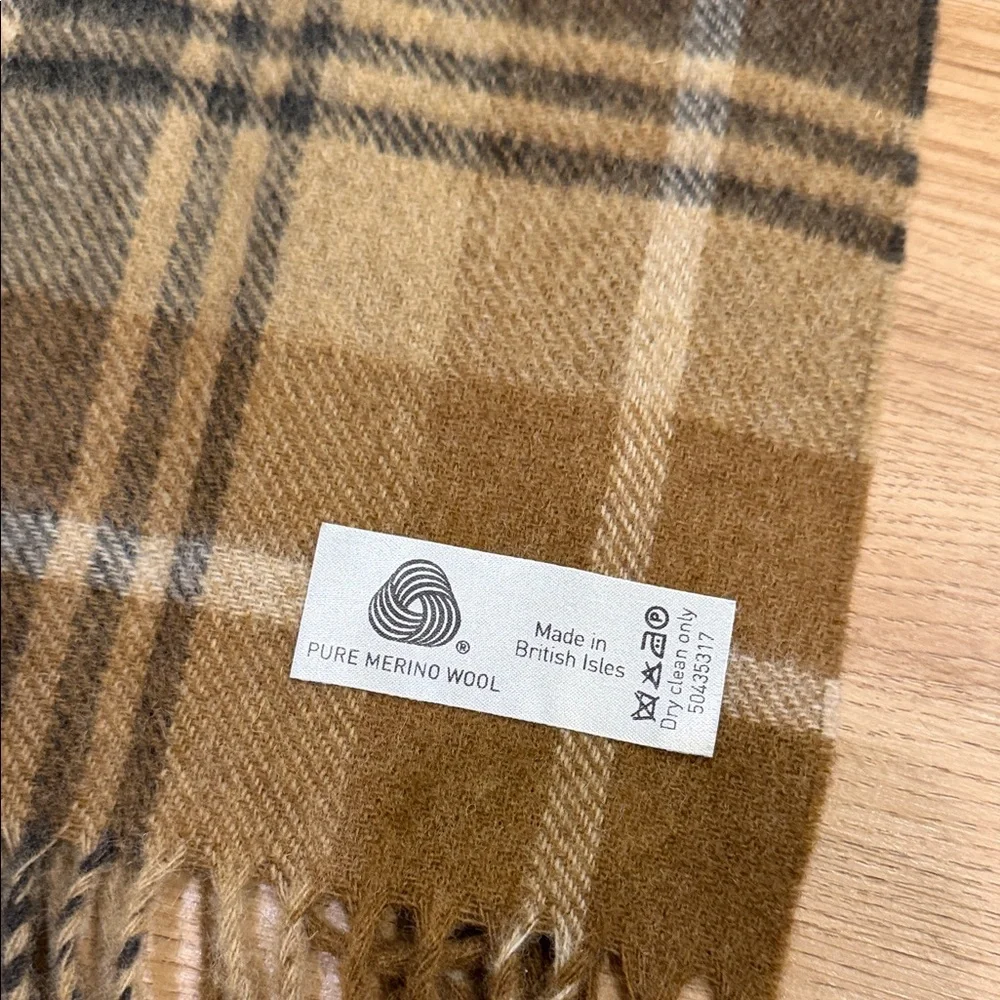 Elegant Plaid Scarf in Blue, Brown, and Cream